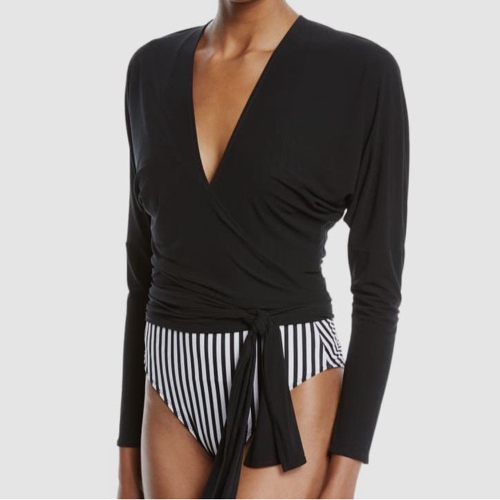 Norma Kamali Black Dolman Sleeve Wrap Top